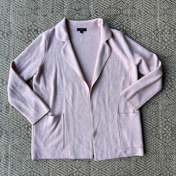 J Crew Eloise XS Open Front‎ Sweater Blazer Wool Cotton Blend Pink Preppy